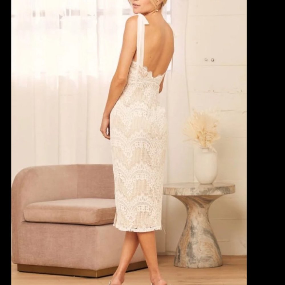 Lulu's Just My Love White Lace Tie-Strap Midi Dress